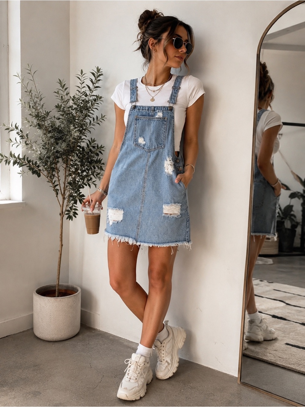 Cello Distressed Denim Overall Mini Dress | Y2K Festival Jean Jumper Small